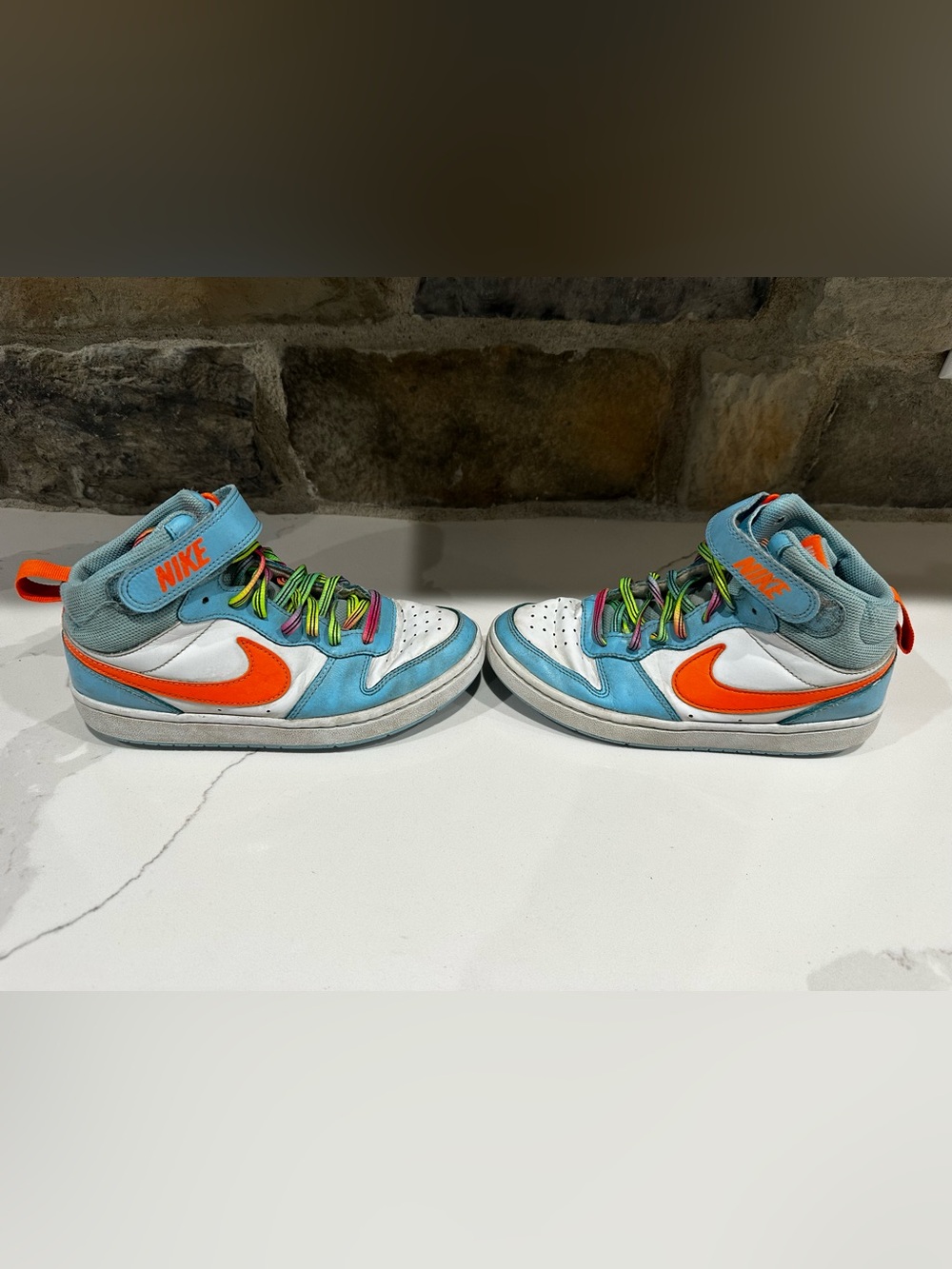 Nike All Day Play Mid Top Shoes Youth Size 4Y Blue White Orange HF4791-407